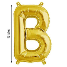 A shiny gold aluminum foil balloon in the shape of the letter B, 16 inches tall