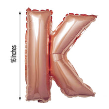 A Rose Gold Mylar Foil letter balloon in the shape of the letter K, 16 inches tall