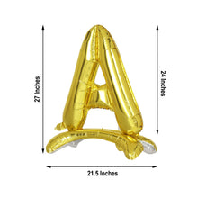 Shiny Gold Mylar Aluminum Foil Letter Balloon with measurements of 27 inches and 21.5 inches