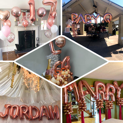 Colorful balloon decorations for celebrations like birthdays and weddings.