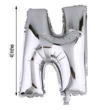 A silver aluminum foil letter balloon is 40 inches tall
