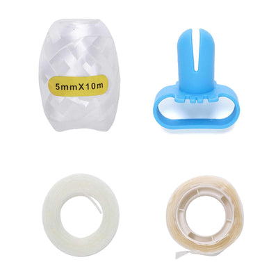 Assorted adhesive tapes and dispensers on a white background