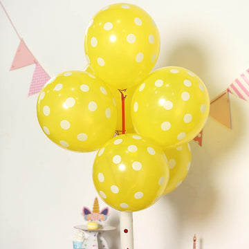 Yellow and White Polka Dot Balloons for Vibrant Party Decor