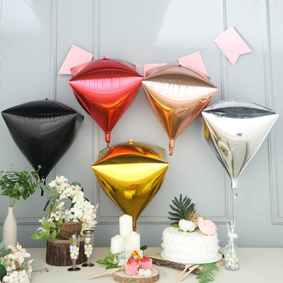 Colorful foil balloons in various shapes and sizes at a festive celebration.