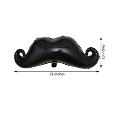 A foil mylar black mustache shaped balloon measuring 31 inches