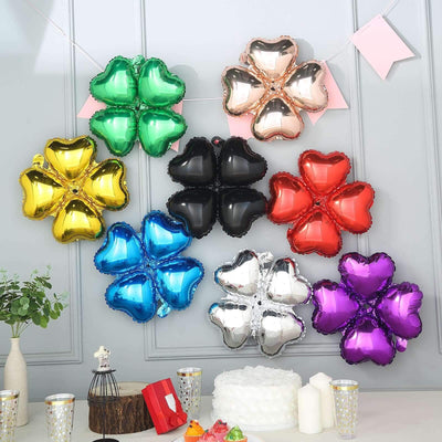 Colorful heart-shaped balloons for party decoration.