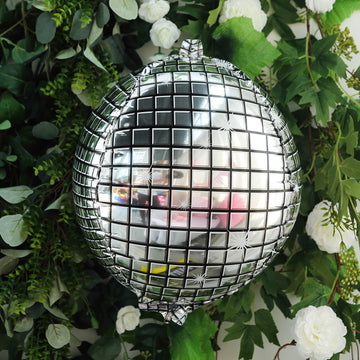 Add a Touch of Glamour to Your Event with the Mirrored Silver Disco Ball Mylar Reusable Foil Helium Air Balloon