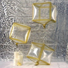 3 Pack Of 13 Inch 4d Clear And Gold Cube Mylar Balloons