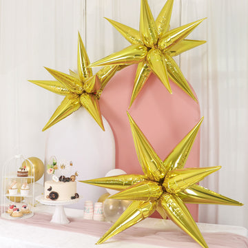 Add a Touch of Glamour with Metallic Gold Mylar Foil Starburst Cone Balloons