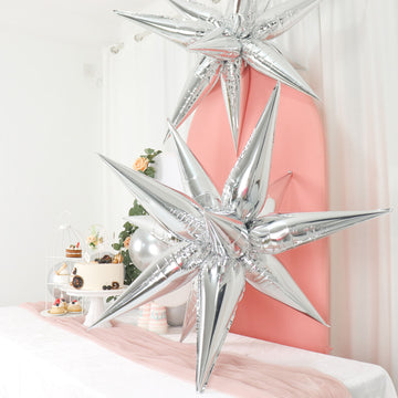 Add a Touch of Elegance with Metallic Silver Mylar Foil Starburst Cone Balloons