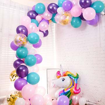 Create a Magical Atmosphere with the Turquoise, Purple, and Pink Unicorn DIY Balloon Garland Arch Kit
