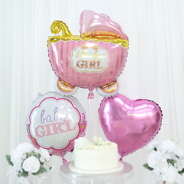 Pink/White Girl Baby Shower Mylar Foil Balloon Set
