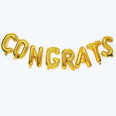 Gold "Congrats" balloon banner for celebrations