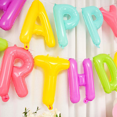 Colorful balloon letters spelling "HAPPY BIRTHDAY" against a light backdrop.