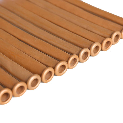 Brown rubber bands arranged in a row, showcasing their circular ends.