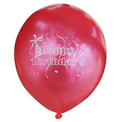 Red birthday balloon with "Happy Birthday" text and festive design.