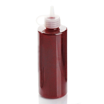 Red glitter glue in a squeeze bottle for crafting projects