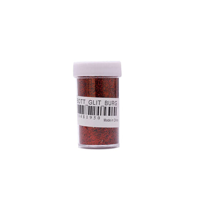 Red glitter in a clear container with a white lid