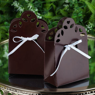 Elegant Chocolate Brown Sacchetto Gift Box for Weddings and Events