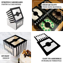Black And White Striped Cardboard Cake Boxes 10 Pack 10 Inch x 10 Inch x 6 Inch