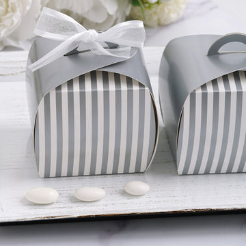 Elegant Silver/White Striped Cupcake Candy Treat Gift Boxes