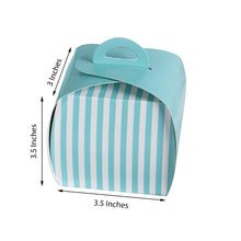 Cupcake Candy Treat Striped 3.5 Inch Gift Boxes in Turquoise & White 10 Pack