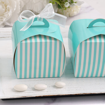 Turquoise/White Striped Cupcake Candy Treat Gift Boxes - Add Elegance to Your Party