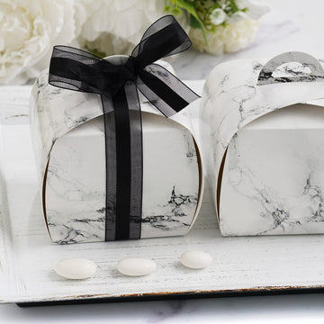 Elegant White Marble Cupcake Party Favor Gift Boxes - Pack of 25