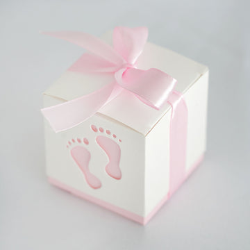 25 Pack Pink Footprint Baby Shower Party Favor Candy Gift Boxes 2