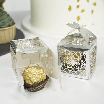 Silver Butterfly Top Laser Cut Lace Favor Candy Gift Boxes