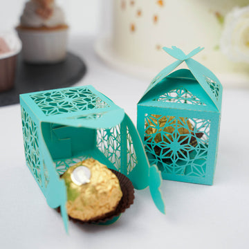 Turquoise Butterfly Top Laser Cut Favor Candy Gift Boxes