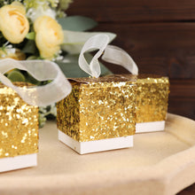 Sequin Glitter Mini Gold Gift Boxes With White Ribbon 2 Inch