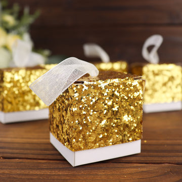 Gold Sequin Glitter Mini Gift Boxes - Add Sparkle to Your Party