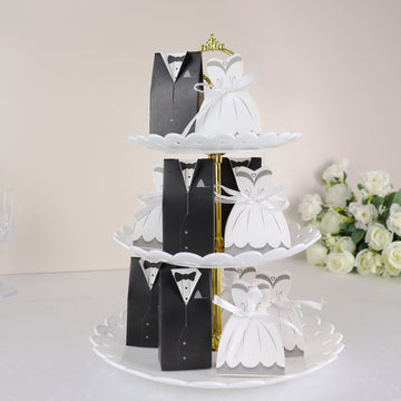 Classic Black and White Wedding Dress and Tuxedo Favor Boxes