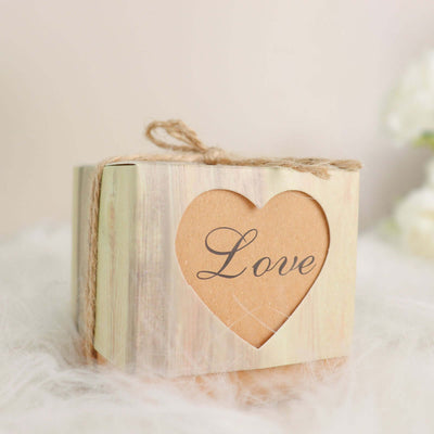 Decorative gift box with heart-shaped window and "Love" inscription.