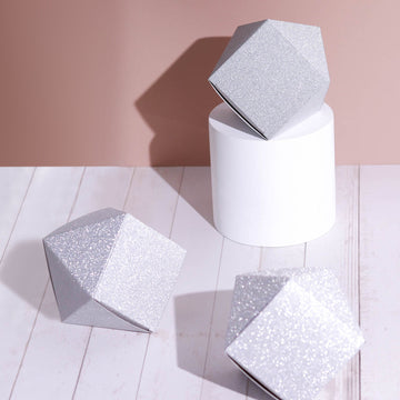Versatile and Stylish Silver Glittered Geometric Favor Boxes