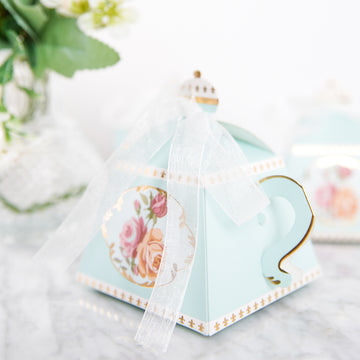 Light Turquoise Mini Teapot Favor Boxes - Perfect for Any Event