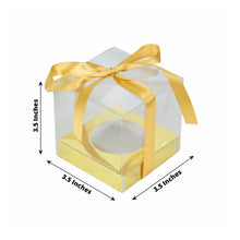 12 Pack | 3.5inch Clear Metallic Gold Plastic Dessert Gift Boxes With Ribbon Tie