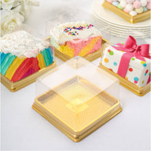 50 Pack | Clear / Gold Square Mini Plastic Dessert Party Favor Boxes