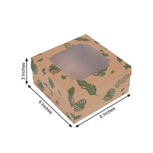 12 Pack of Tropical Leaf 6 Inch x 6 Inch x 3 Inch Cardboard Bakery Cake Pies Cupcake Boxes with PVC Window 