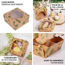 Pack of 12 Tropical Leaf Cardboard 6 Inch x 6 Inch x 3 Inch Cupcake Boxes Bakery Cake Pies with PVC Window 
