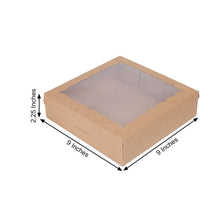 Pack of 12 Natural Cardboard 9 Inch x 9 Inch x 2 Inch Bakery Cake Boxes with PVC Window 