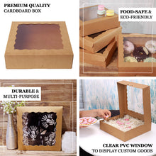 9 Inch x 9 Inch x 2 Inch Natural Cardboard Bakery Cake Boxes with PVC Window 12 Pack
