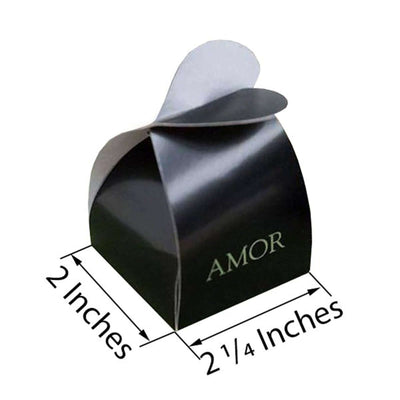 Black gift box with "AMOR" printed, measuring 2x2.25 inches.