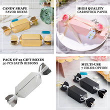 Silver Candy Shaped Favor Box with Satin Ribbon 25 Pack