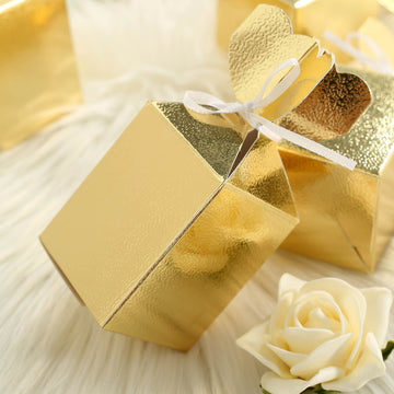 Elevate Your Event Decor with Gold Floral Top Satin Ribbon Candy Gift Boxes