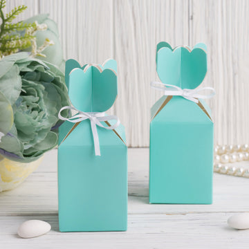 Turquoise Floral Top Satin Ribbon Party Favor Candy Gift Box - The Perfect Bulk Gift Boxes for Any Event