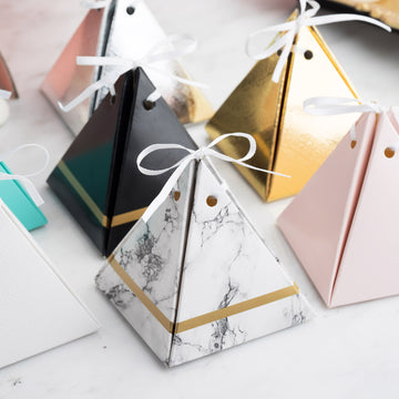 Gold Pyramid Shaped Wedding Party Favor Candy Gift Boxes - Add Elegance to Your Special Occasion