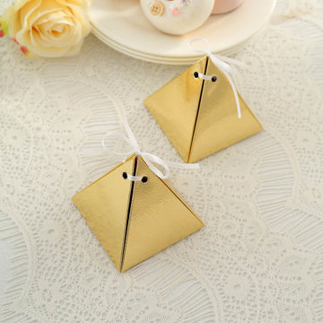 Elevate Your Event with Gold Pyramid Shaped Wedding Party Favor Boxes