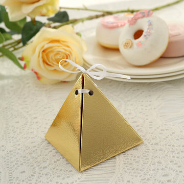 Create Unforgettable Memories with Gold Pyramid Shaped Wedding Party Favor Candy Gift Boxes